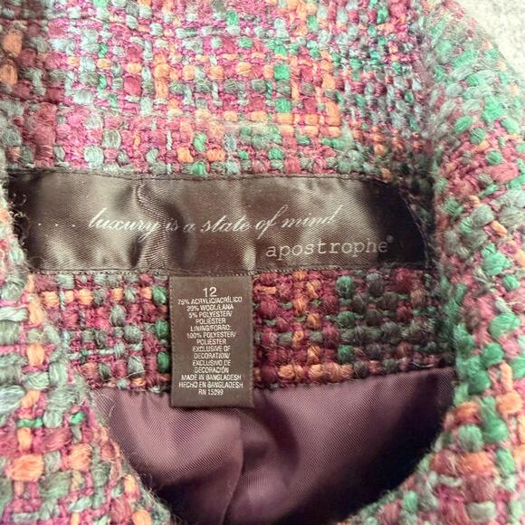 Apostrophe Trench Pea Coat Womens Multicolor Woven Tweed Double Breasted Size 12 - Picture 13 of 15